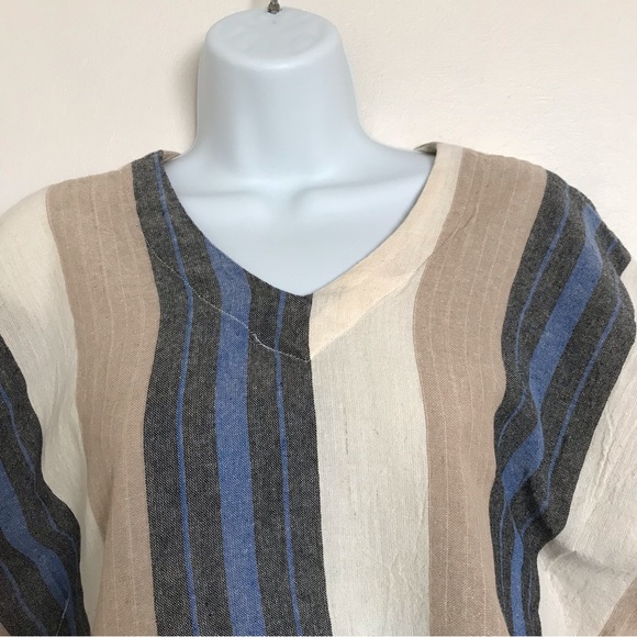 Zig Zag Asian Collection Striped Poncho Top Cotton Made in Nepal Boxy Lagenlook - Picture 3 of 9